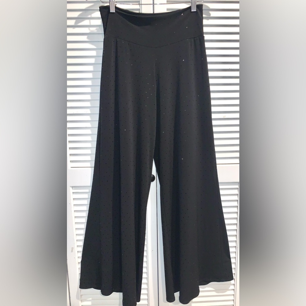 Clara Sun Woo Black wide leg Comfy Pull-on Pants with sparkly polka dots M